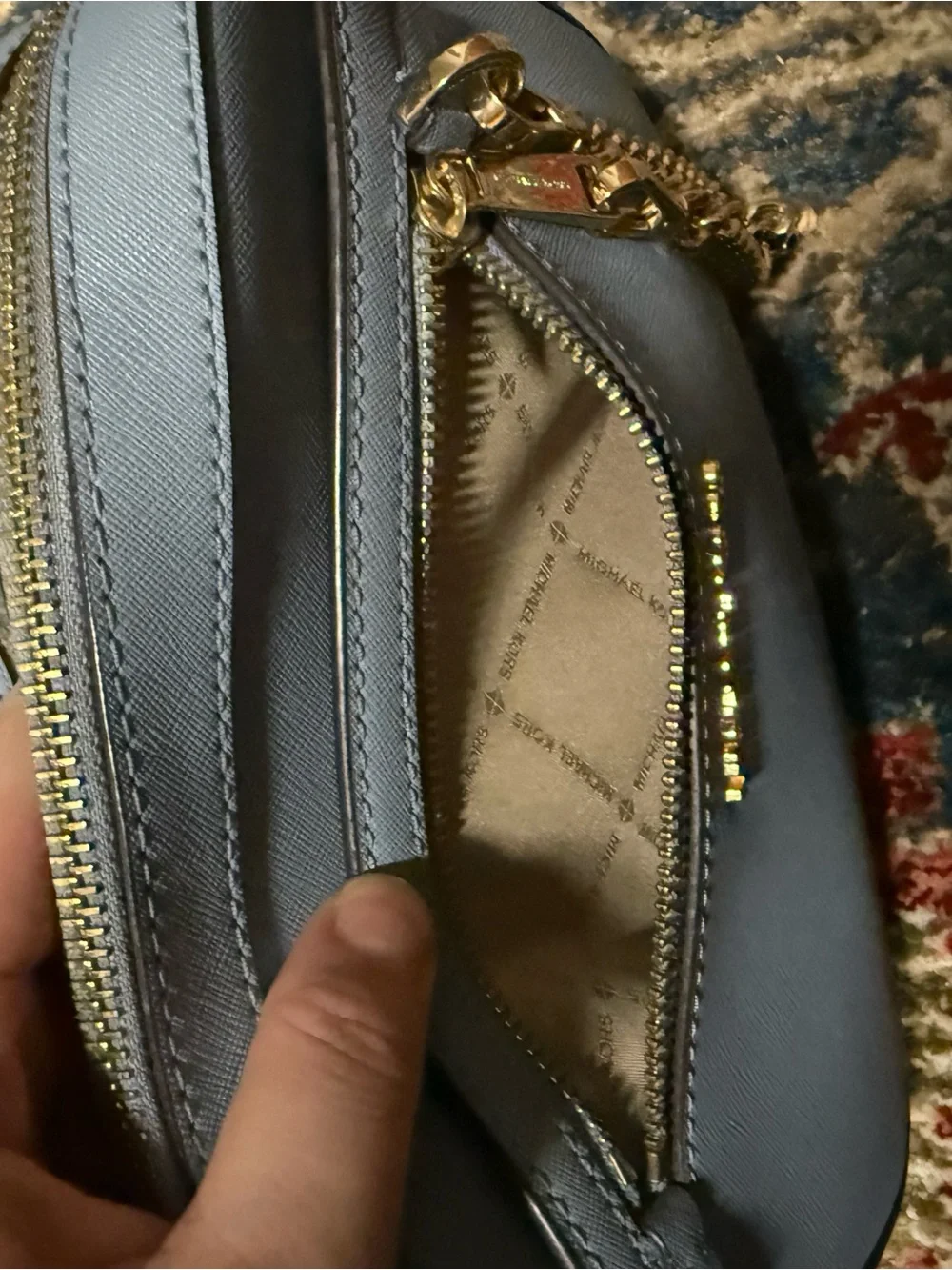 Michael Kors Powder Blue Crossbody with Gold Chain Accent